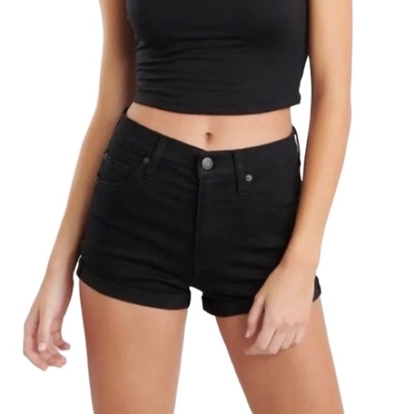 GARAGE Retro High Waist Jean Shorts Black Denim Stretch Western Cowgirl 5 - Picture 1 of 11